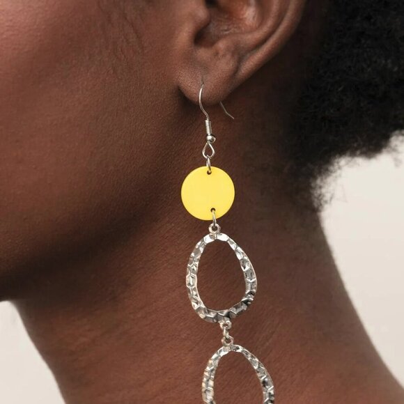 paparazzi Jewelry - Paparazzi Jewelry Accessories - Surfside Shimmer - Yellow Earrings - Vintage